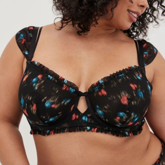 Torrid SEXY RUCHED MESH RUFFLE UNDERWIRE BRA 38/40, D/DD - Picture 2 of 7